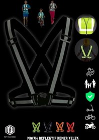 Resim Motiva Yüksek Görünüm Reflektif Yelek Siyah Fosforlu Neon Bisiklet, Motosiklet,Scooter Gece İkaz Uyarı Yele 