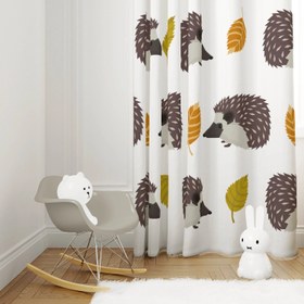 Resim Halı Vagonu HV134 Kirpi Desenli Çocuk Odası Kadife Kumaş Fon Perde - 140x260 STANDART / Çift Kanat 