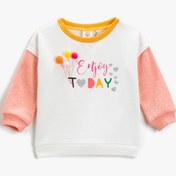 Resim Kız Bebek Enjoy Today Baskılı Sweatshirt Uzun Kollu Bisiklet Yaka 