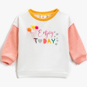 Resim Kız Bebek Enjoy Today Baskılı Sweatshirt Uzun Kollu Bisiklet Yaka 