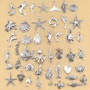 Resim 18/48 adet/Lot Gümüş Renkli Deniz Hayatı Kolyeler El Yapımı DIY Bilezikler Kaburga/Kaburga/Kertenkele/Balık/Deniz Atı Kolyeler Küpeler ve Kolyeler Takı Yapımı 