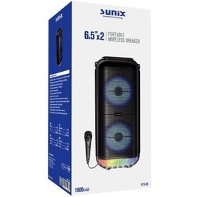 Resim Sunix BTS-95 1800 mAh 6.5"x2 Mikrofonlu Led Işıklı Bluetooth Hoparlör Sunix