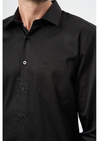 Resim Siyah Uzun Kol Düz Bez Ayağı 041 Sert Yaka Classic Comfort Fit Gömlek 1004245323 Siyah 