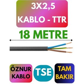 Resim Öznur 3x2,5 Ttr Kablo Metre Seçenekli Siyah - 18 Metre 