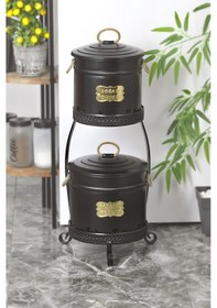 Resim 2 Katlı Metal Patates Soğan Saklama Kovası Siyah 