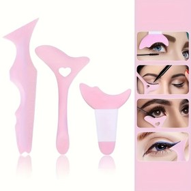 Resim 3'lü Silikon Makyaj Kılavuzu Seti - Mükemmel Eyeliner, Kirpikler & Kaşlar için Pembe Göz & Dudak Şekillendirme Araçları, Tüm Cilt Tipleri için Koku İçermeyen Güzellik Yardımcısı 