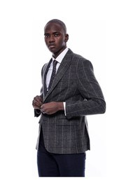 Resim Wessi Ekose Sivri Yaka Slim Fit Füme Erkek Ceket - Wessi Füme 