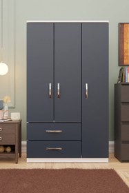 Resim Metalia Gm 858 Modena 3 Kapılı 2 Çekmeceli Beyaz Antrasit Gri Gardrop 