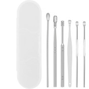 Resim Mufunye Kulak Temizleme Çubuğu Seti, Yaylı Spiral Masaj, Şeffaf Pvc Kutu Gümüş 10 Parçalı Set 