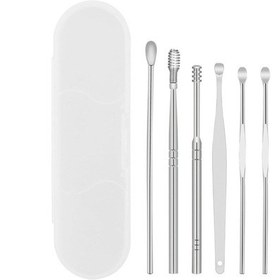 Resim Mufunye Kulak Temizleme Çubuğu Seti, Yaylı Spiral Masaj, Şeffaf Pvc Kutu Gümüş 10 Parçalı Set 