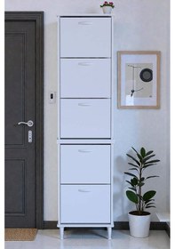 Resim Eliusta Store Ayaklı Beyaz Ayakkabılık 52 Cm Kapı Önü/giyim Odası/antre Uyumlu Ayakkabılık 52x205x26 Cm Beyaz 