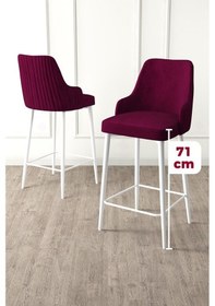 Resim Canisa Enox Serisi 6 Adet Mürdüm Sandalye Mutfak Bar Sandalyesi Babyface Kumaş Beyaz Metal Ayak Sandalyeler Mürdüm Ayaklar Beyaz 