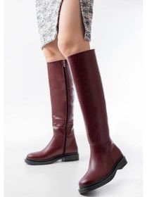 Resim 2024-3007 Bordo Fermuarlı Günlük Kadın Çizme Altın - Siyah 