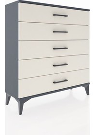 Resim Arges Şifonyer 5 Çekmeceli 88x30x96 Antrasit-aytaşı Antrasit 