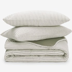 Resim Striped Serenity Çizgili Keten Karışımlı Nevresim Seti Haki 