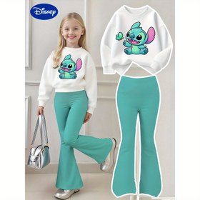 Resim Orijinal 2 Parça Sweatshirt ve Paça Pantolon Takımı - Stitch Kelebek Baskı, Genç Kızlar İçin Rahat Sweatshirt ve Şık Uzun Pantolon, Yumuşak ve Konforlu Kumaş, 3 Yaş ve Üzeri Kızlar İçin Moda Ürünü, Günlük, Dış Mekan, Kız Kardeş Uyumu, Tatil Hediyesi, Dış Mekan İçin Mükemmel, Günlük Kıyafet,Nefes 
