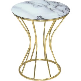 Resim Bengi Ticaret Fiskos Sehpa Kumsaat Brc Model Beyaz Mermer Temper Cam Metal Çelik Gold Kaplama El Yapım 