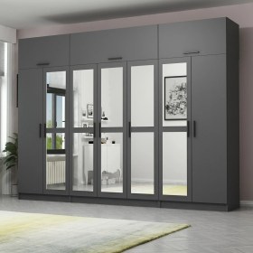 Resim Minar Kale 7 Kapaklı 5 Aynalı 2 Çekmeceli Dolap ve Yüklük Antrasit 190 cm 