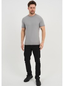Resim Alexander Gardi Alexandergardı Bisiklet Yaka Kolları Şeritli Triko T-shirt 1243 Gri 
