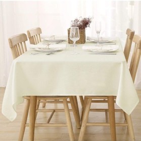Resim Keten Görünümlü Simli Bej - Gold Renk Dertsiz Masa Örtüsü 