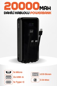 Resim gunkes 30.000 Mah Plus Dijital Göstergeli Dahili Çoklu Kablolu Powerbank,siyah,taşınabilir Şarj Cihazı Blic 