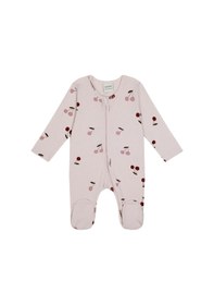 Resim Antebies Organik Gots Sertifikalı Pembe Kiraz Masalı Desenli Fermuarlı Uzun Kollu Kız Bebek Patikli Tulum 