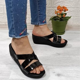 Resim Voga 2003 Siyah Rugan Yumuşak Taban Dolgu Topuk Kadın Terlik 