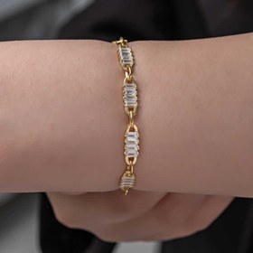 Resim Gümüş Gold Baget Taşlı Kadın Bileklik 