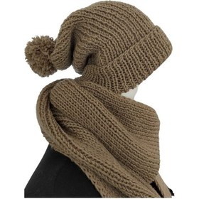 Resim Nvsisters Kışlık Unisex Örgü Atkı ve Bere Takımı Kahverengi 