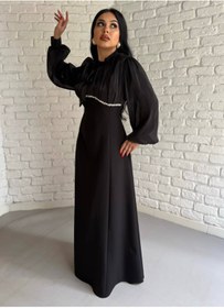 Resim moneta boutique Jülyet Yaka Bağlama Ve Taş Detaylı Tesettür Abiye 