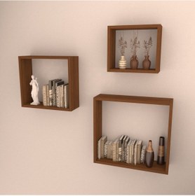 Resim Rafkestir 3 Lü Kutu Raf Set Hareli Ceviz (Mat) 