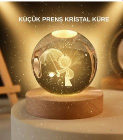 Resim Bfs Usb Led 3d Küçük Prens Kristal Küre Ahşap Standlı Gece Lambası 