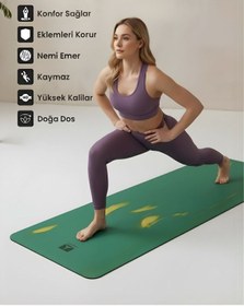 Resim Rebuwo Kaydırmaz Doğal Kauçuk Yoga Ve Pilates Matı Yeşil Sarı Desenli Kaymaz Egzersiz Matı 