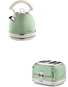 Resim ARİETE Vintage Kettle Ve Iki Hazneli Ekmek Kızartma Makinesi Yeşil 