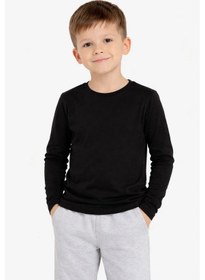 Resim Erkek Çocuk Basic Uzun Kollu Tişört Okul Günlük Rahat T-shirt - Siyah Çok Renkli 