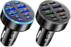 Resim Eawfgtuw Dijital Ekranlı 10 Portlu USB C Araç Şarj Cihazı, PD ve .0 Telefonla Uyumlu Birden Fazla Cihaz için Hızlı Şarj Araç Adaptörü 