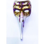 Resim Fuşya Renk İşlemeli Seramik Malzemeden İmal Venedik Uzun Maske Magnet 