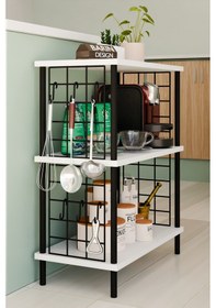 Resim 3 Raflı Telli Çevir-kur Çok Amaçlı Raf Ünitesi Metal Gövde Mutfak Düzenleyici Pratik Organizer Beyaz 