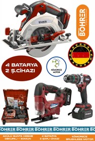 Resim BÖHRER 3 LÜ AKÜLÜ KIRMIZI DEKUPAJ TESTERE, 185MM AKÜLÜ SUNTA KESME VE AKÜLÜ 13MM DEMİR MANDREN VİDALAMA 
