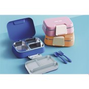 Resim B&d BD-BES002 Tek Katlı Üç Bölmeli Pembe Çelik Beslenme Kabı 