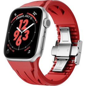 Resim Butam Bilişim iOS Watch Uyumlu 10 46mm Krd-127 Metal Tokalı Silikon Kordon-kırmızı 