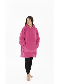 Resim Wellsoft Kapüşonlu Giyilebilir Tv Battaniyesi Tek Kişilik Standart Beden Pembe 