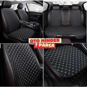 Resim Araba Koltuk Deri Minderi 7 Parça Ön Ve Arka Oturak Sırt Dayama Minder Siyah Beyaz 