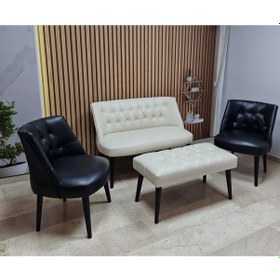 Resim Azra Mobilya Deri Çay Seti Koltuk Takımı+puf Oturma Grubu Cafe Mobilya Ofis-büro Mobilya Balkon Mobilya Krem-siyah 