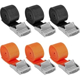 Resim Misda Store Germe Kayışı, 6 Adet Ayarlanabilir Bağlama Kayışı, 1 M x 2,5 Cm, Kısa, Sıkıştırma Kilitli, Siyah, Turuncu, Bağlama Kayışı, Motosiklet, Bisiklet Taşıyıcı, Bavul, Bagaj Paketi, Kamp Için, 250 Kg'a Kadar 