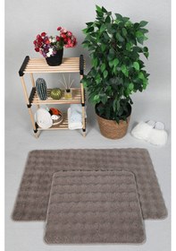 Resim Modern Bubble Yıkanabilir Kaymaz Peluş Banyo Paspası Halısı 2'li Klozet Takımı 60x100-50x60cm Vizon Vizon 