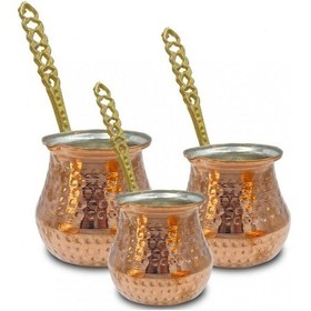 Resim Antepsepeti Bakır Tombik Cezve Takımı 3'lü Set 