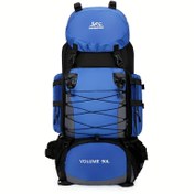 Resim 90L Yüksek Kapasiteli Seyahat Sırt Çantası - Dayanıklı Polyester, Mavi Siyah Vurgularla, Ekose Desen, Ayarlanabilir Göğüs Kayışı, Dış Mekan Maceraları, Kamp ve Yürüyüş için Çoklu Cepli, Seyahat için Sırt Çantası 