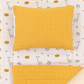 Resim Alt Açma Matı ve Yastık - Çift Taraflı - Hardal Muslin - Zürafa 