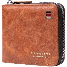 Resim 1 adet Vintage Tarzı Erkek Cüzdanı, Suni Deri Kısa Bifold Fermuarlı Bozuk Para Cebi, Çoklu Kart Yuvası Kredi Kartı Tutucu, Klasik, Bozuk Para Cüzdanı 
